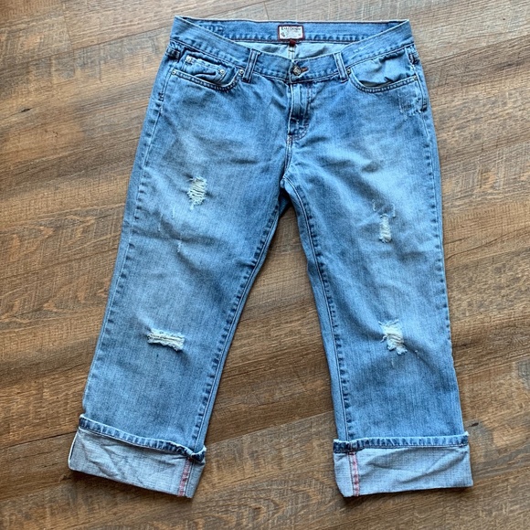 Kali Denim Women's Blue Jeans Size 13  Distressed Cropped Cuffed Jeans - Picture 1 of 4
